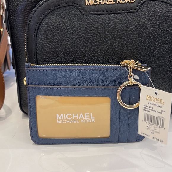 MICHAEL KORS SM TOP ZIP COINPOUCH WITH ID KEYCHAIN CARDHOLDER WALLET 
NAVY NWT - Picture 3 of 16